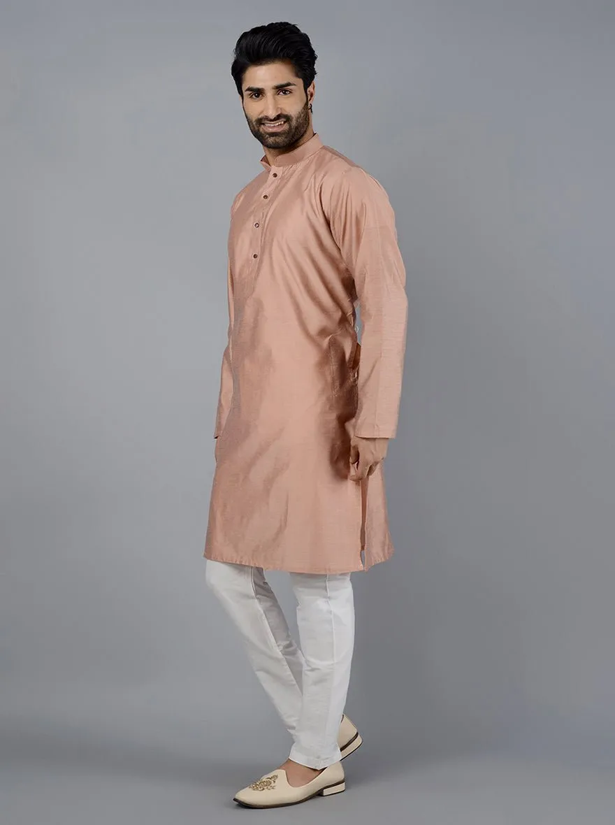 Rustic Peach Solid Cotton Blend Kurta | The Kurta Company
