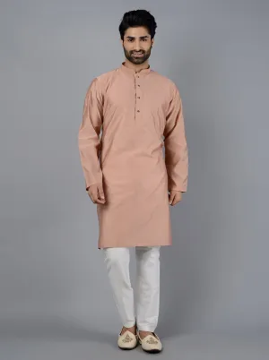 Rustic Peach Solid Cotton Blend Kurta | The Kurta Company