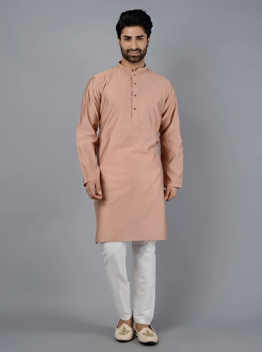 Rustic Peach Solid Cotton Blend Kurta | The Kurta Company