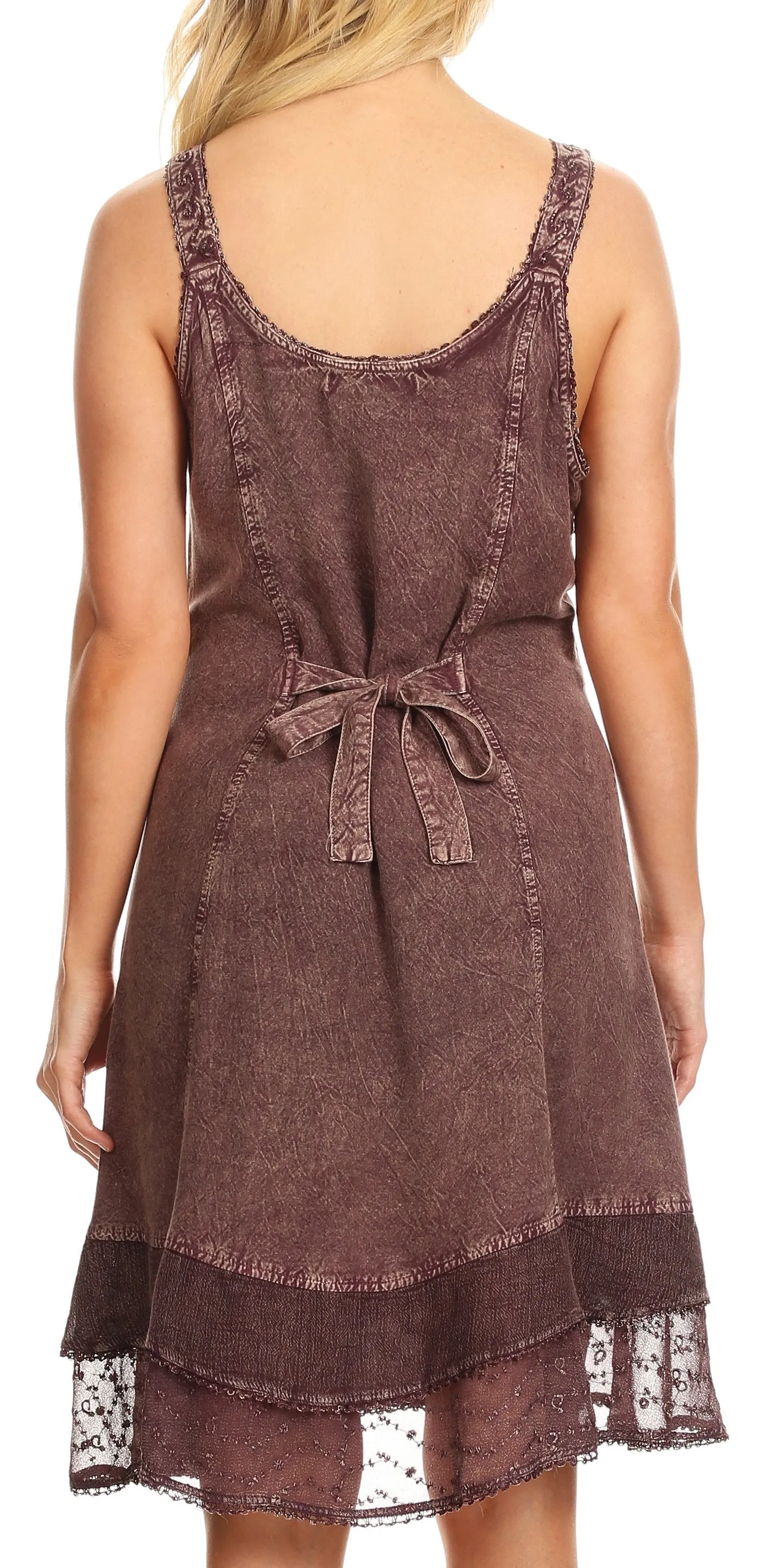 Sakkas Dalila Sleeveless Midi Dress Stonewash with Embroidery and Crochet Lace