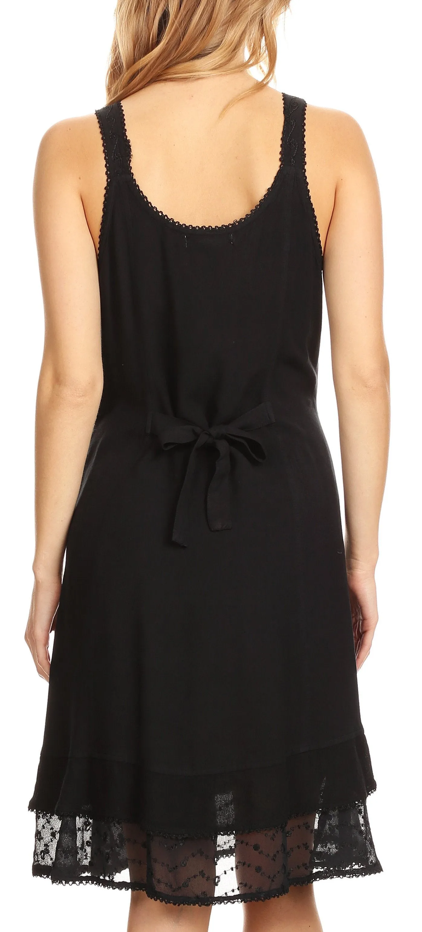 Sakkas Dalila Sleeveless Midi Dress Stonewash with Embroidery and Crochet Lace