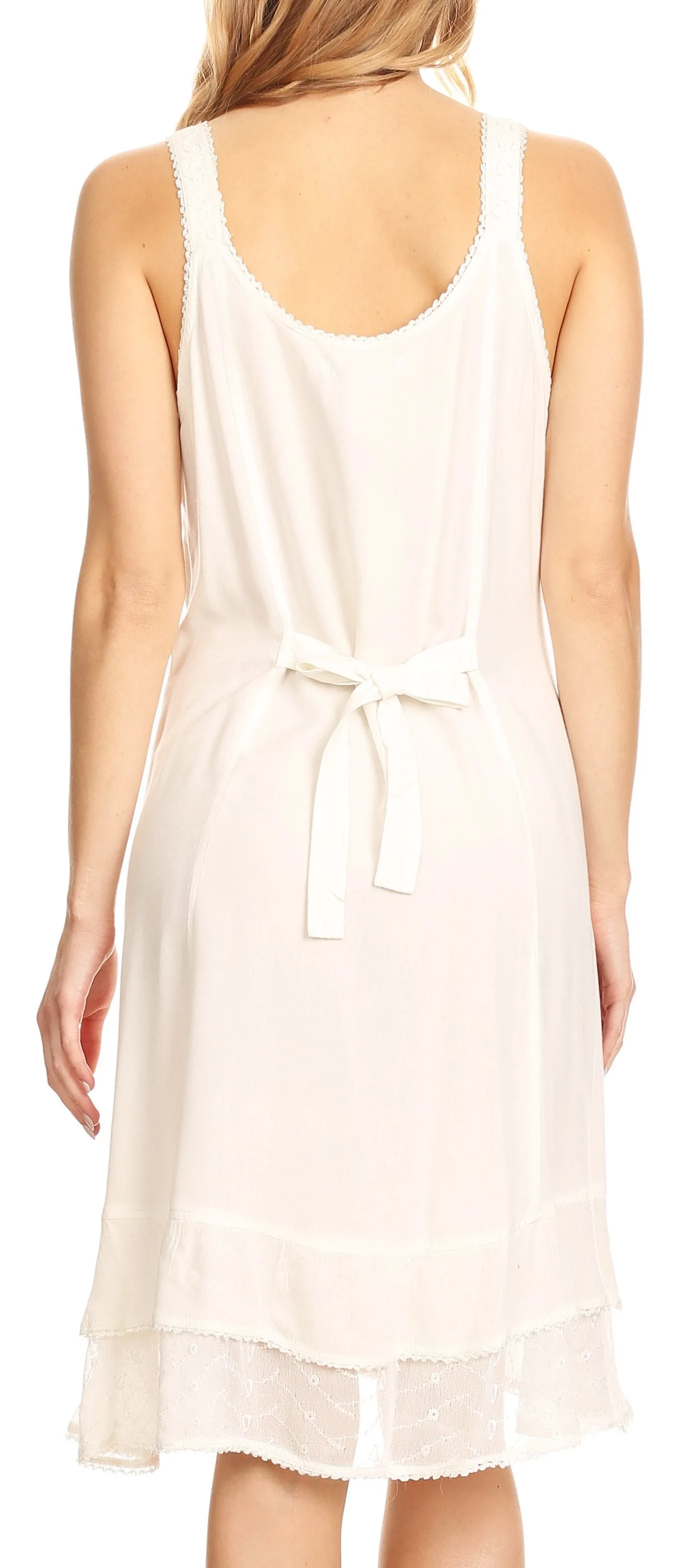 Sakkas Dalila Sleeveless Midi Dress Stonewash with Embroidery and Crochet Lace