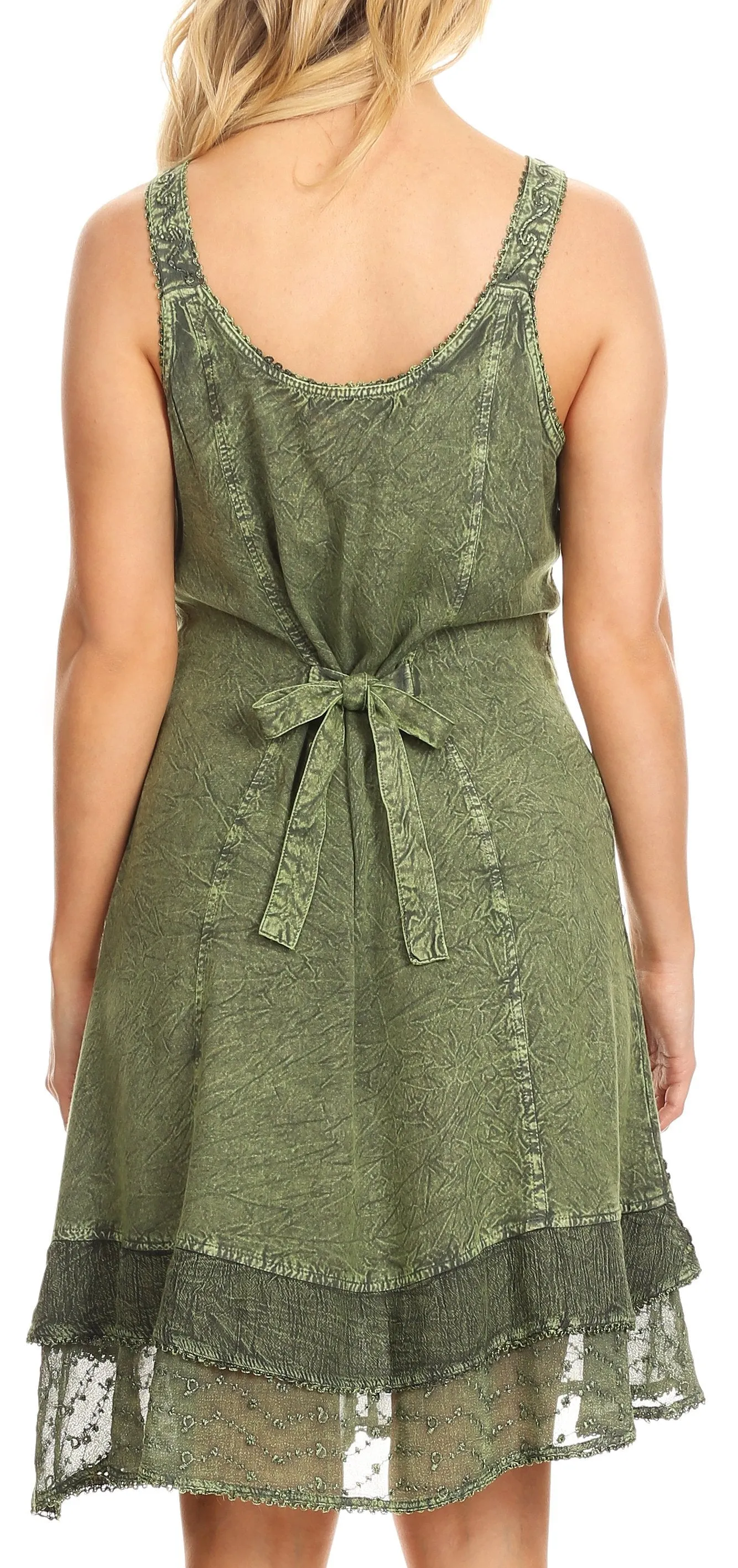 Sakkas Dalila Sleeveless Midi Dress Stonewash with Embroidery and Crochet Lace