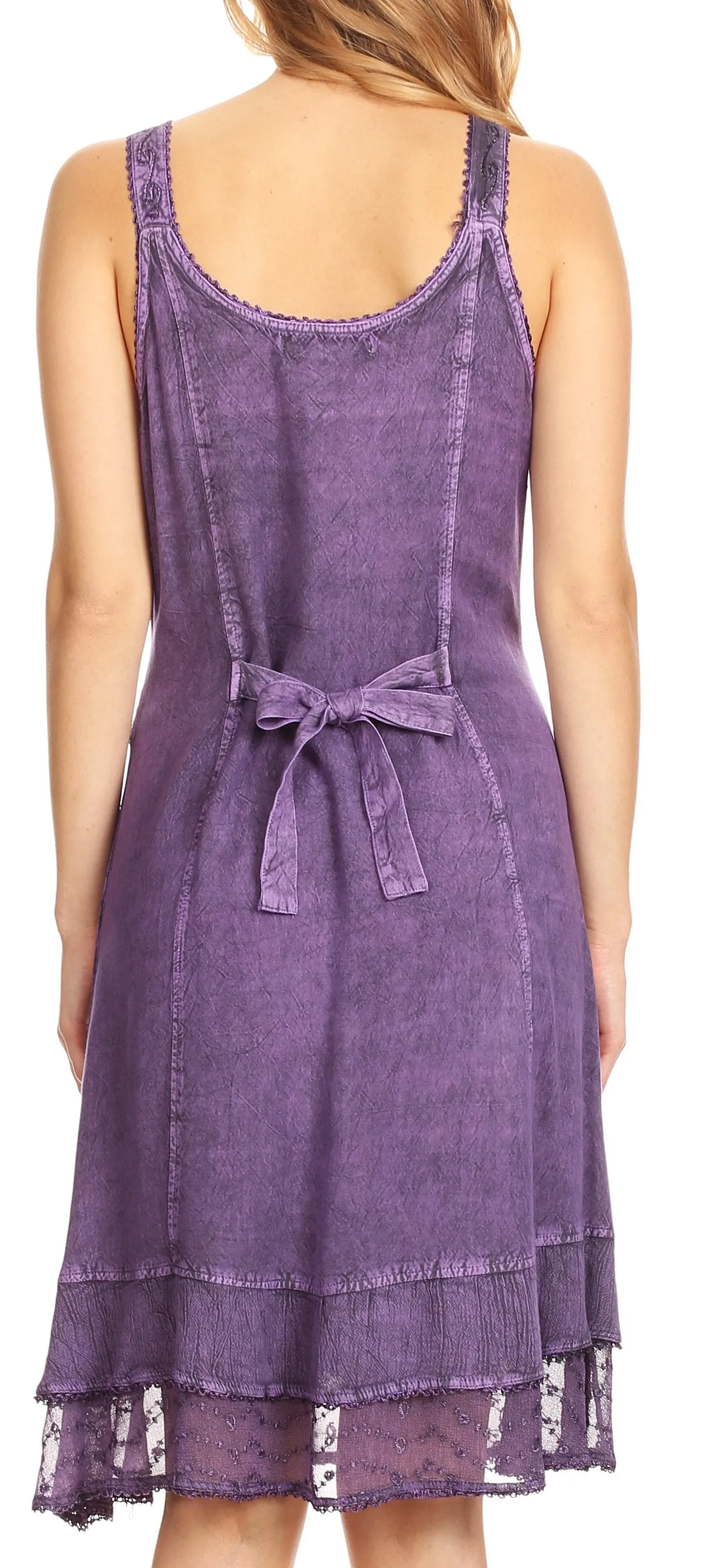 Sakkas Dalila Sleeveless Midi Dress Stonewash with Embroidery and Crochet Lace