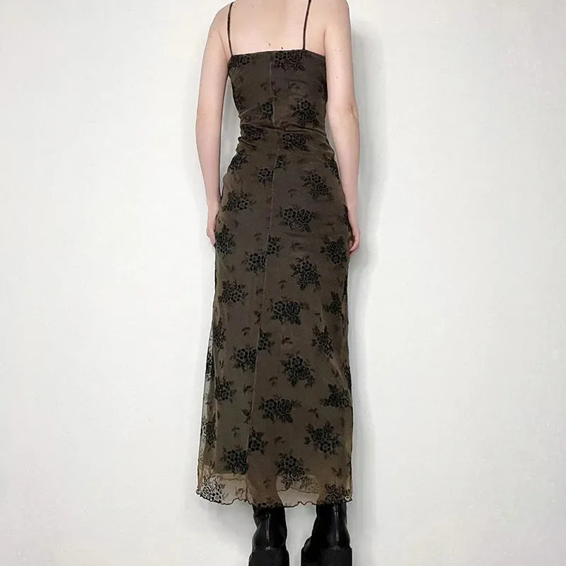 Sexy Floral Print Mesh Patchwork Dress