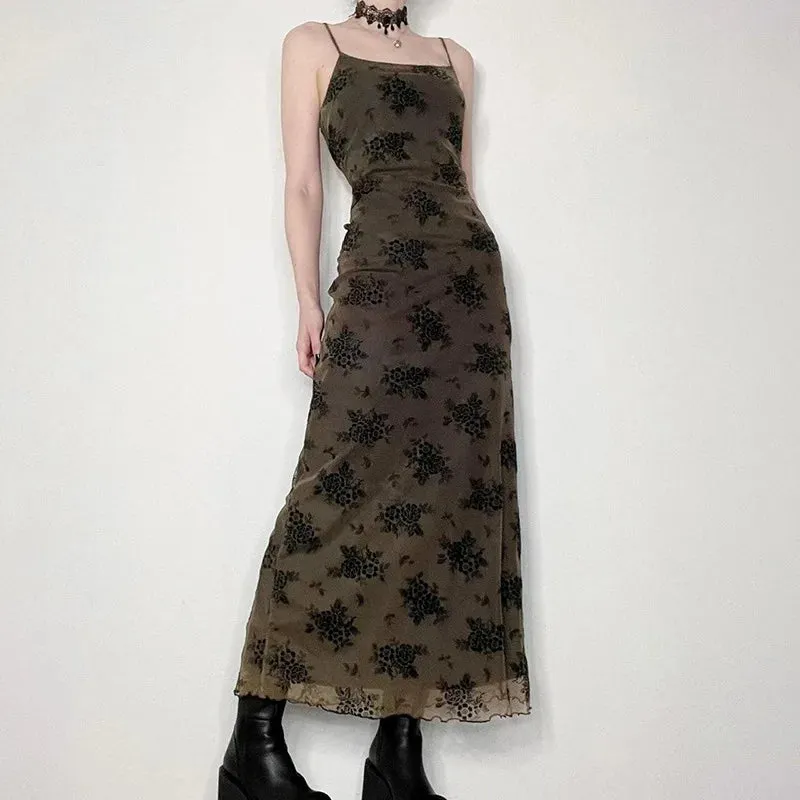 Sexy Floral Print Mesh Patchwork Dress