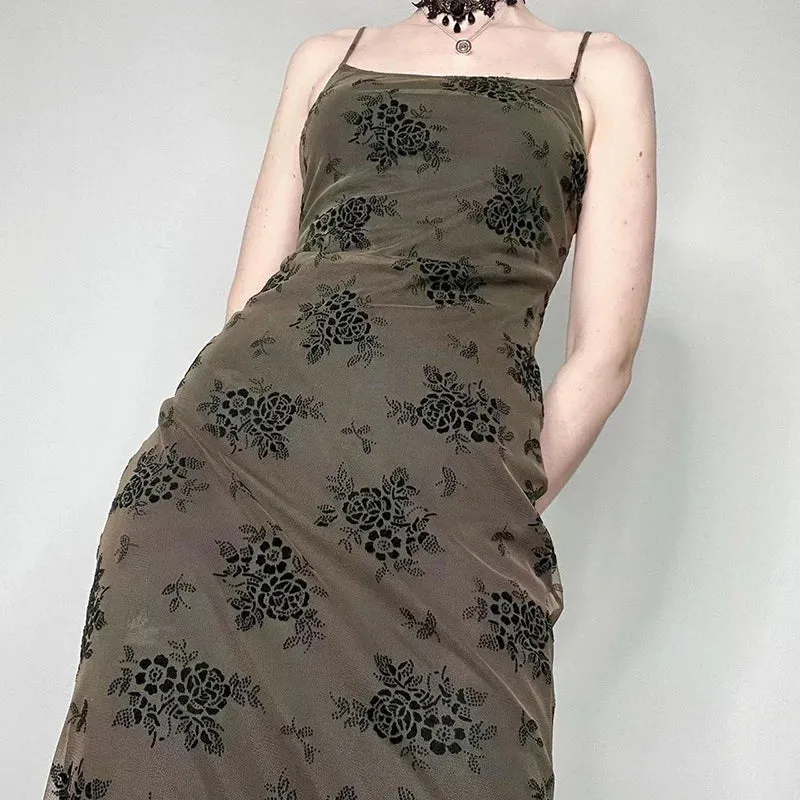 Sexy Floral Print Mesh Patchwork Dress