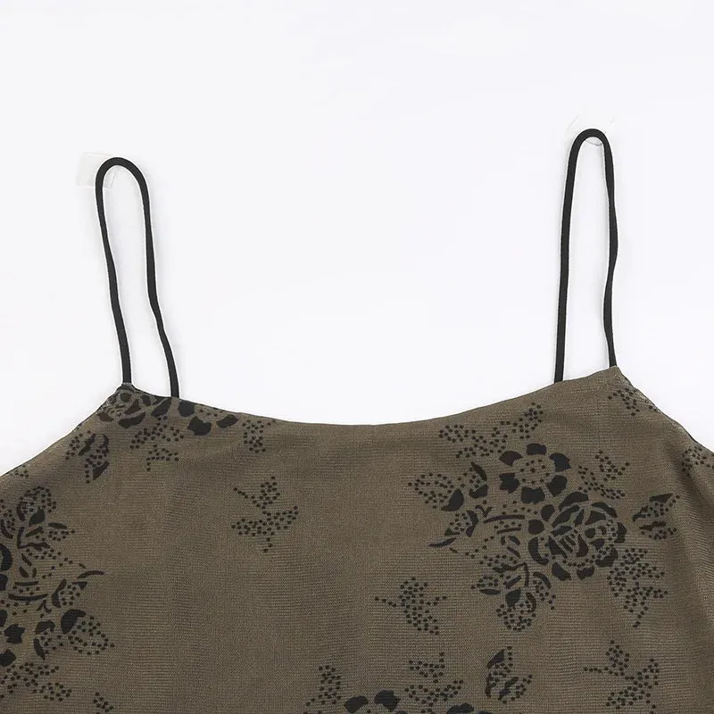 Sexy Floral Print Mesh Patchwork Dress