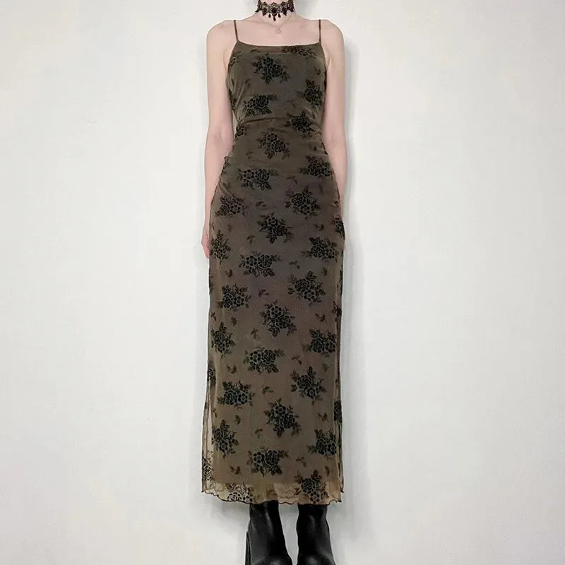 Sexy Floral Print Mesh Patchwork Dress