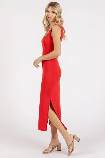 Side Slit Wide Strap Midi Tank Dress