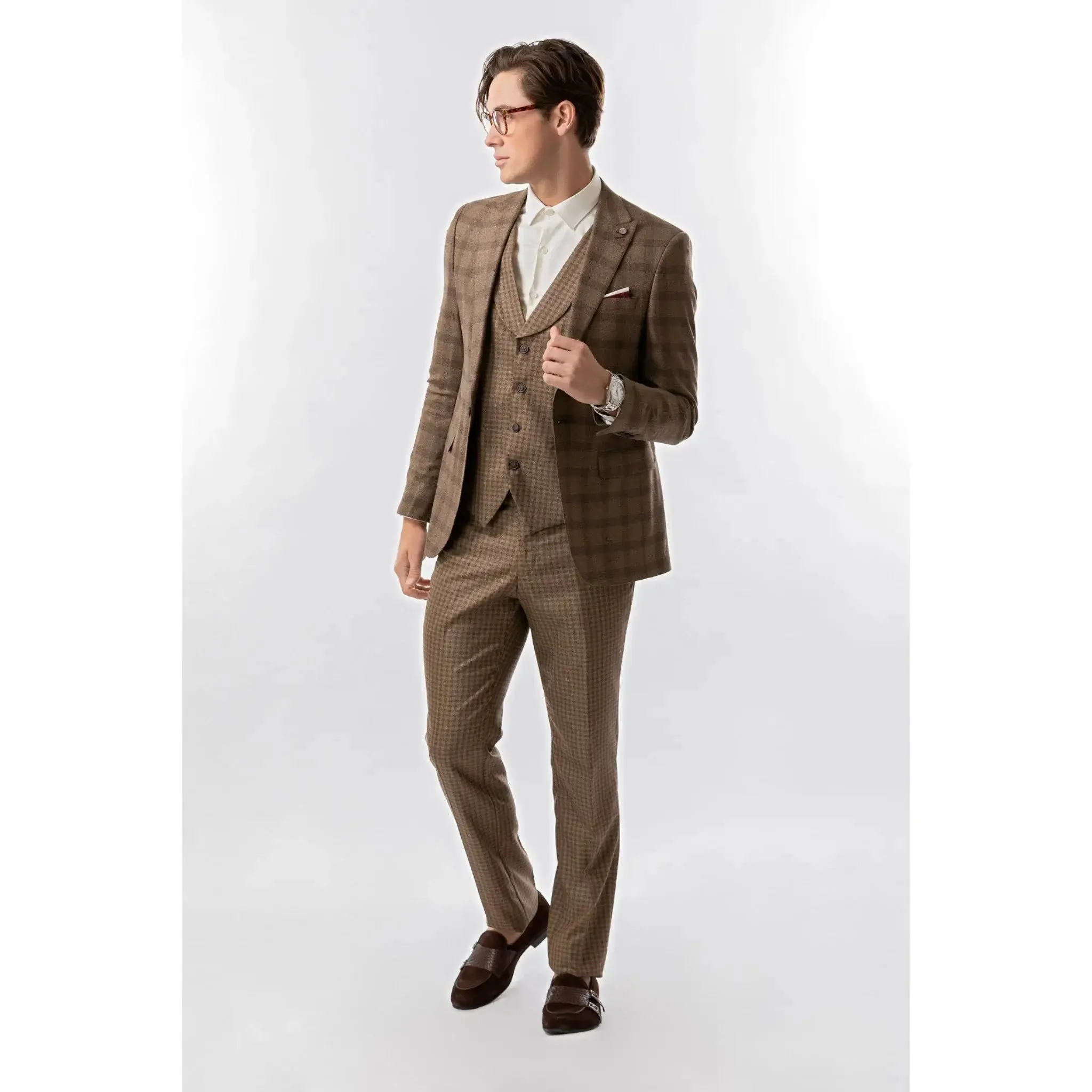 Slim Fit Trousers Brown Check
