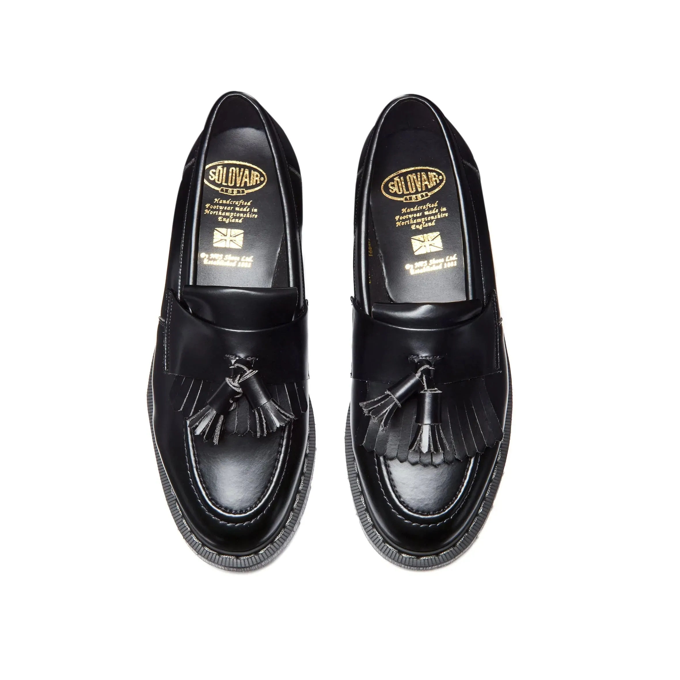 Solovair Tassel Loafer in Black Hi-Shine