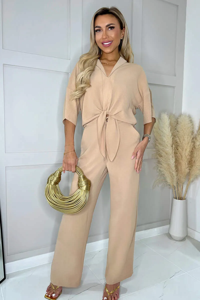 Stone V-Neck Collar Tie Front Shirt