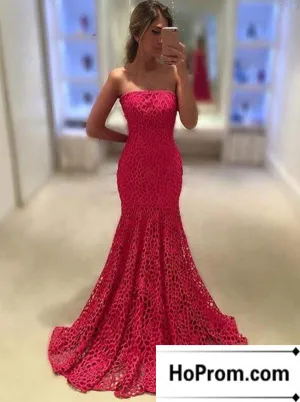 Strapless Pink Mermaid Long Prom Dress Evening Dresses