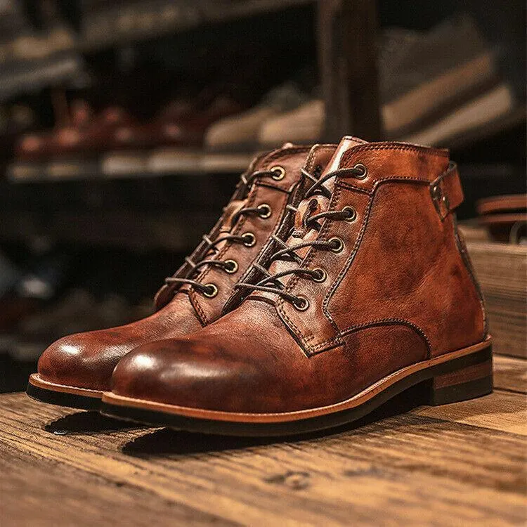 StrideCraft™ | Men's Leather Lace-Up Ankle Boots | Genuine Leather, Durable Construction & Supportive Fit
