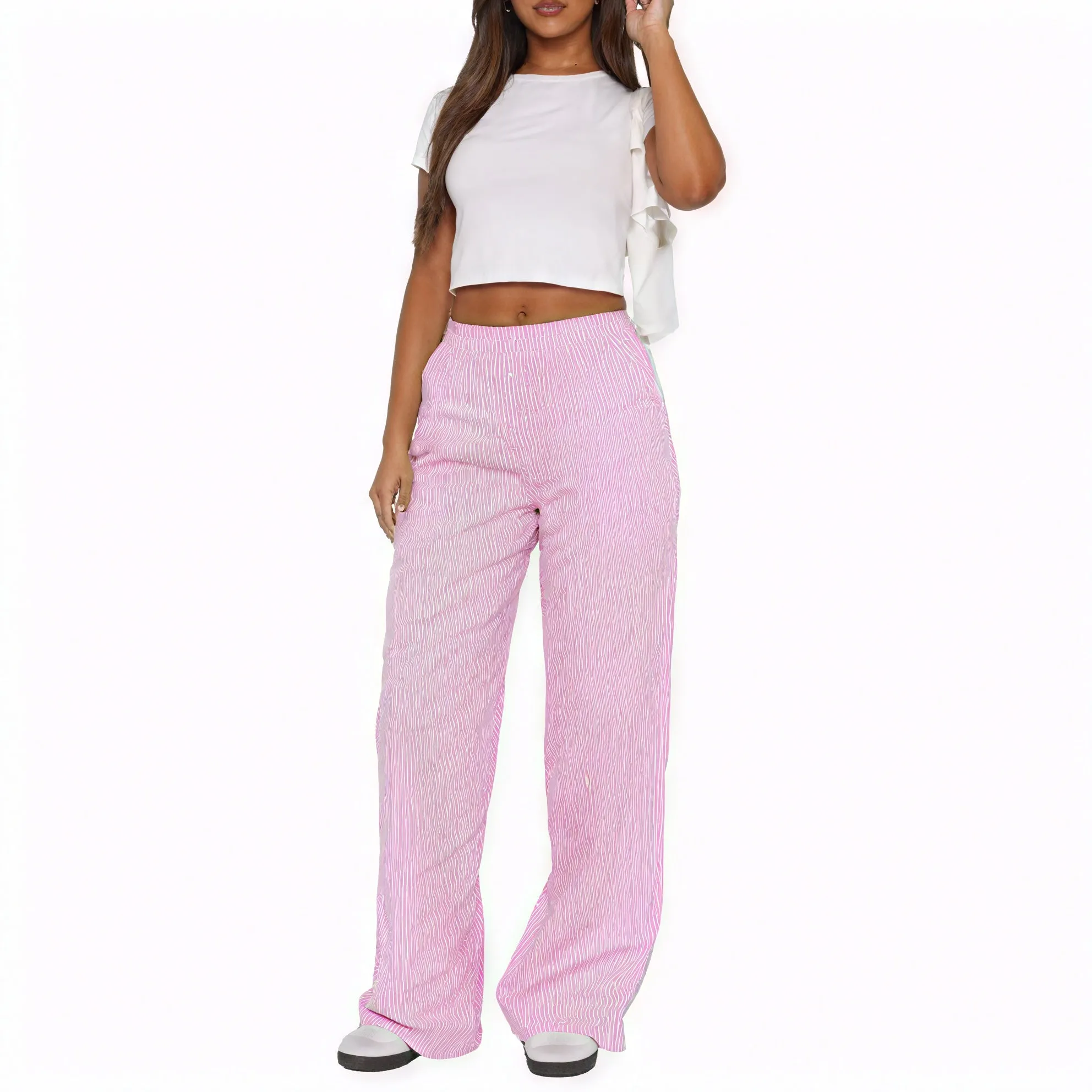 Striped Wide-Leg High-Waisted Pants