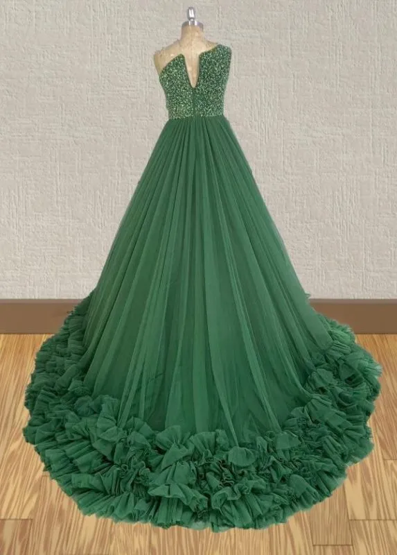 Stunning Beded Bodice Little Child Green Ball Gown