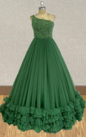 Stunning Beded Bodice Little Child Green Ball Gown