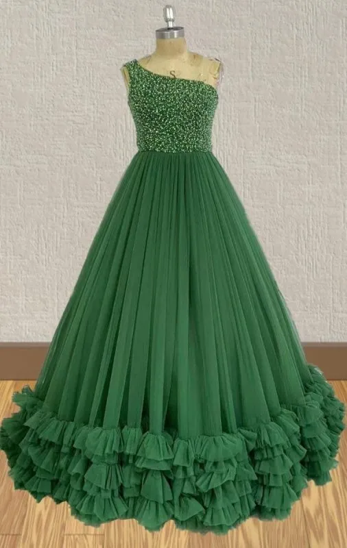 Stunning Beded Bodice Little Child Green Ball Gown
