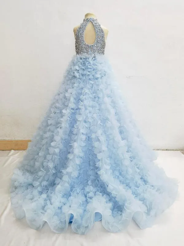 Stunning Elegant Little Girls Appquite Prom Pageant Couture