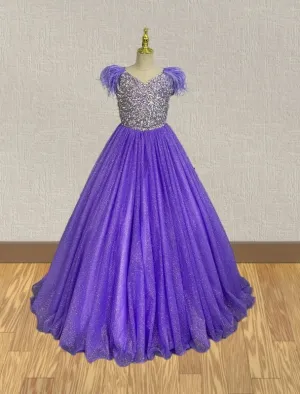 Stunning Purple Formal Dress with Feather for Youth
