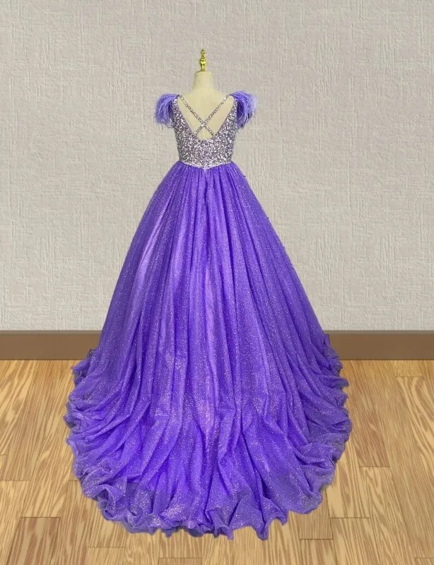 Stunning Purple Formal Dress with Feather for Youth