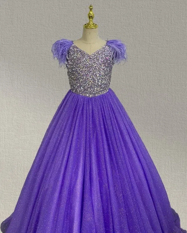 Stunning Purple Formal Dress with Feather for Youth