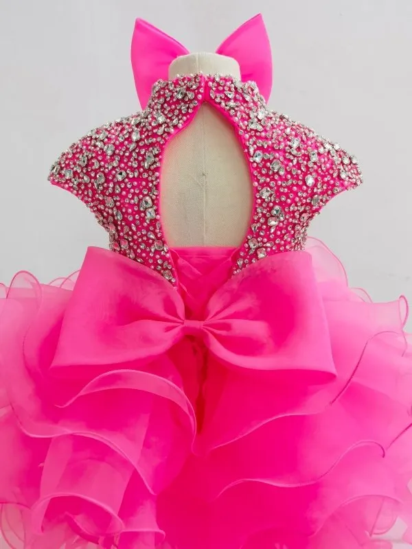 Stylish Cap Sleeve Kids Beauty Pink Pageant Dress