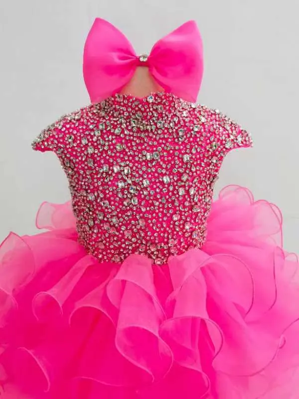 Stylish Cap Sleeve Kids Beauty Pink Pageant Dress