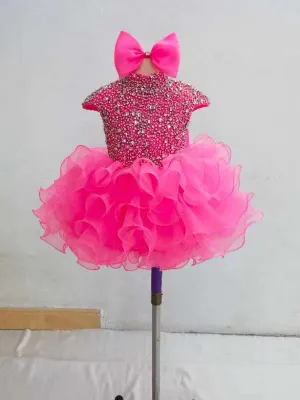 Stylish Cap Sleeve Kids Beauty Pink Pageant Dress