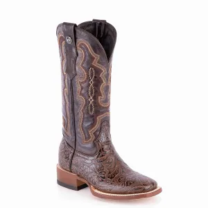 TANNER MARK WOMEN’S Hand Tooled Classic Brown Cowgirl Whit Marble Brown Top