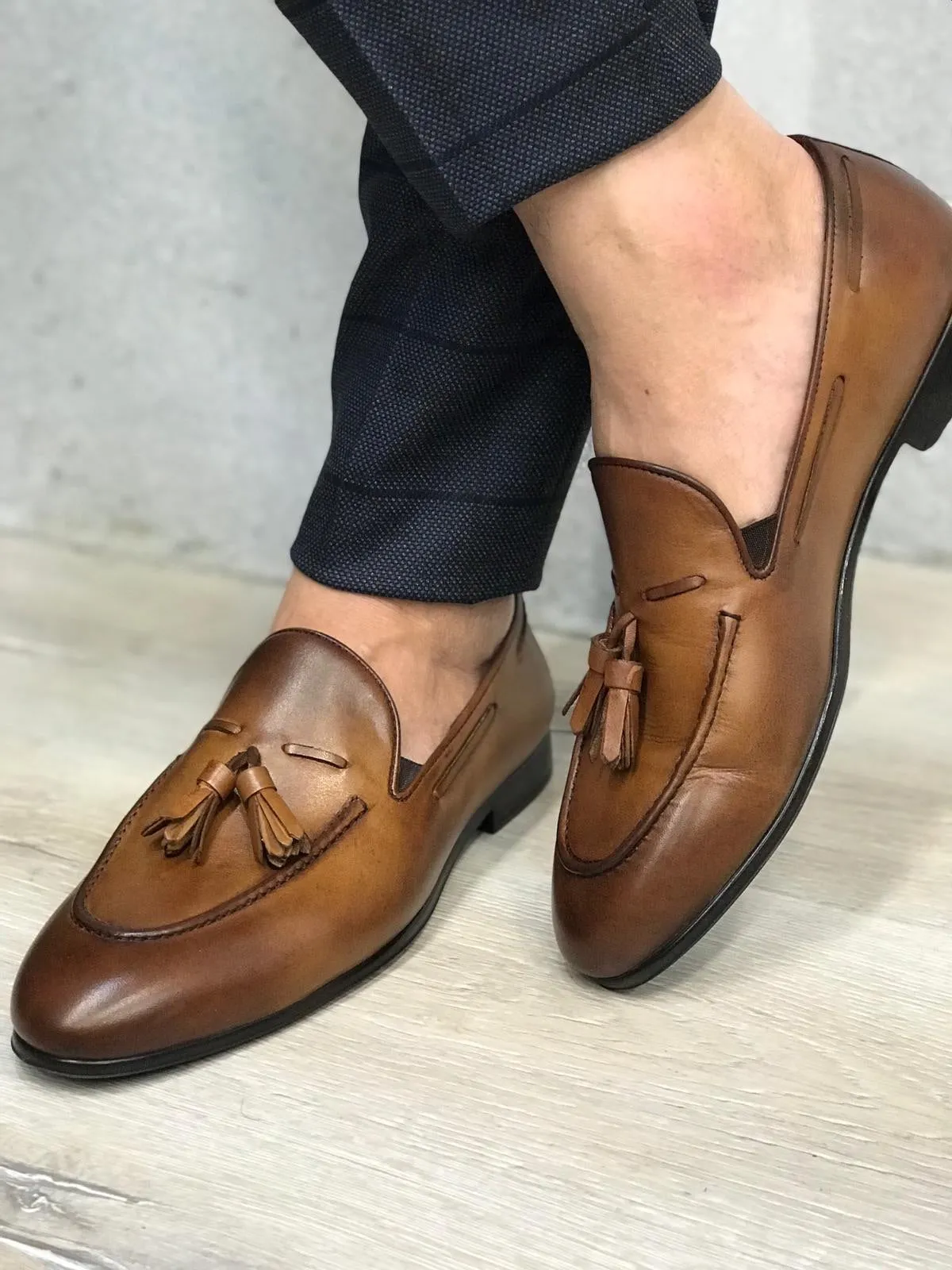 Tassel Leather Brown Loafers
