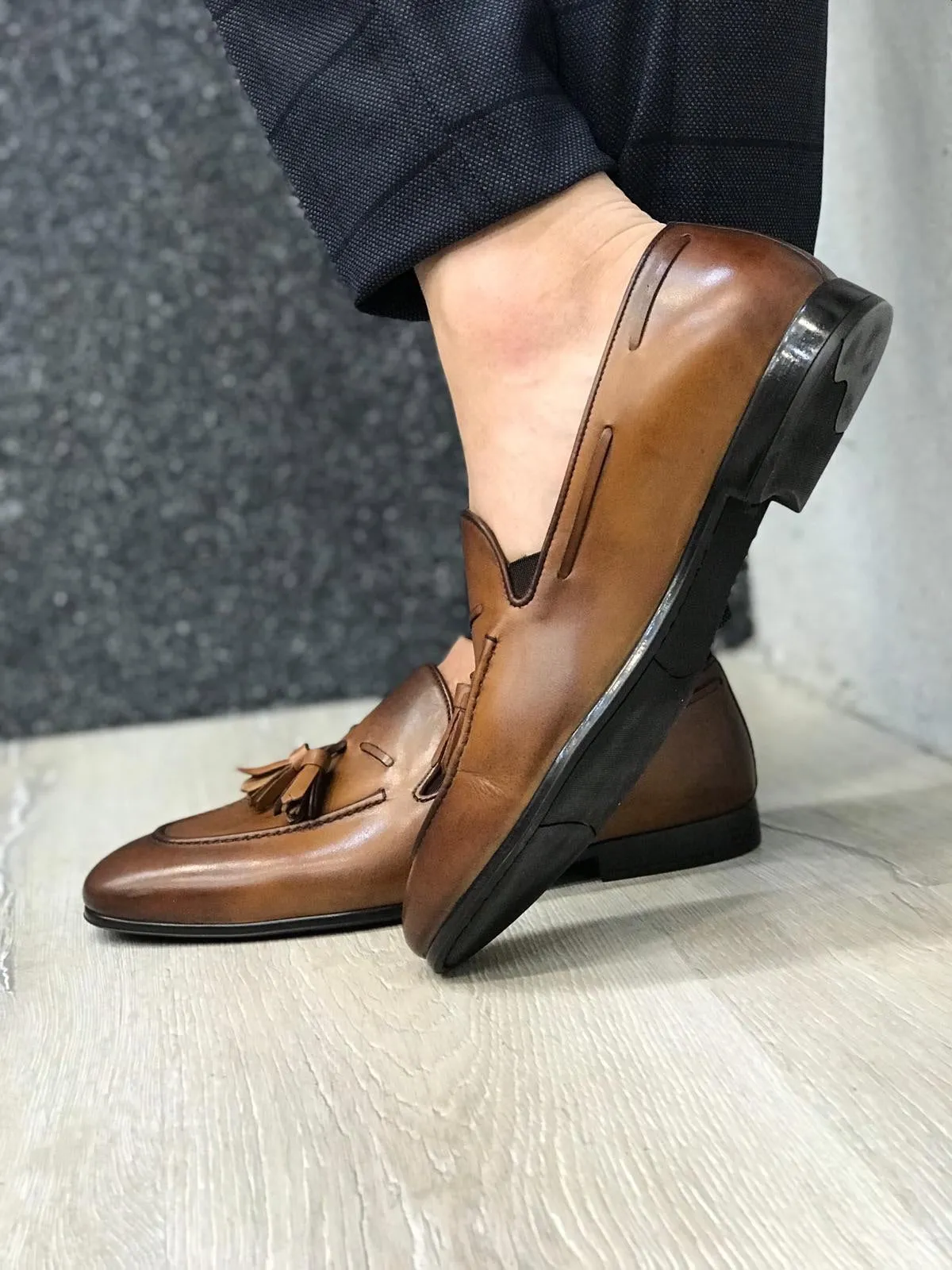 Tassel Leather Brown Loafers