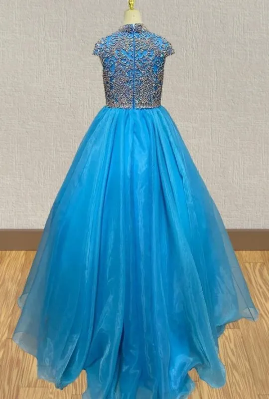 Teenage Cap Sleeve Sparkly Long Evening Gown