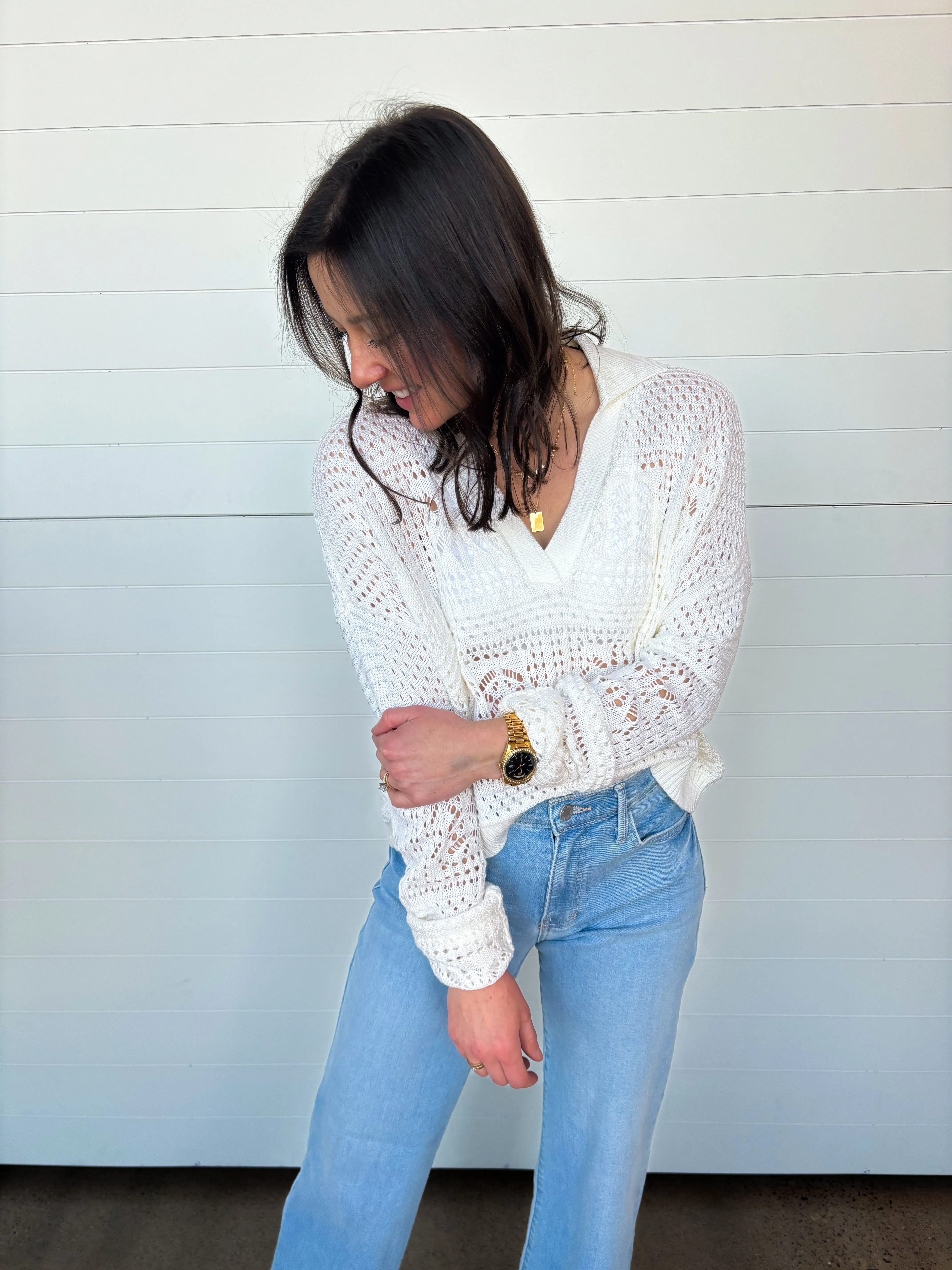 The Willa Collared Crochet Sweater