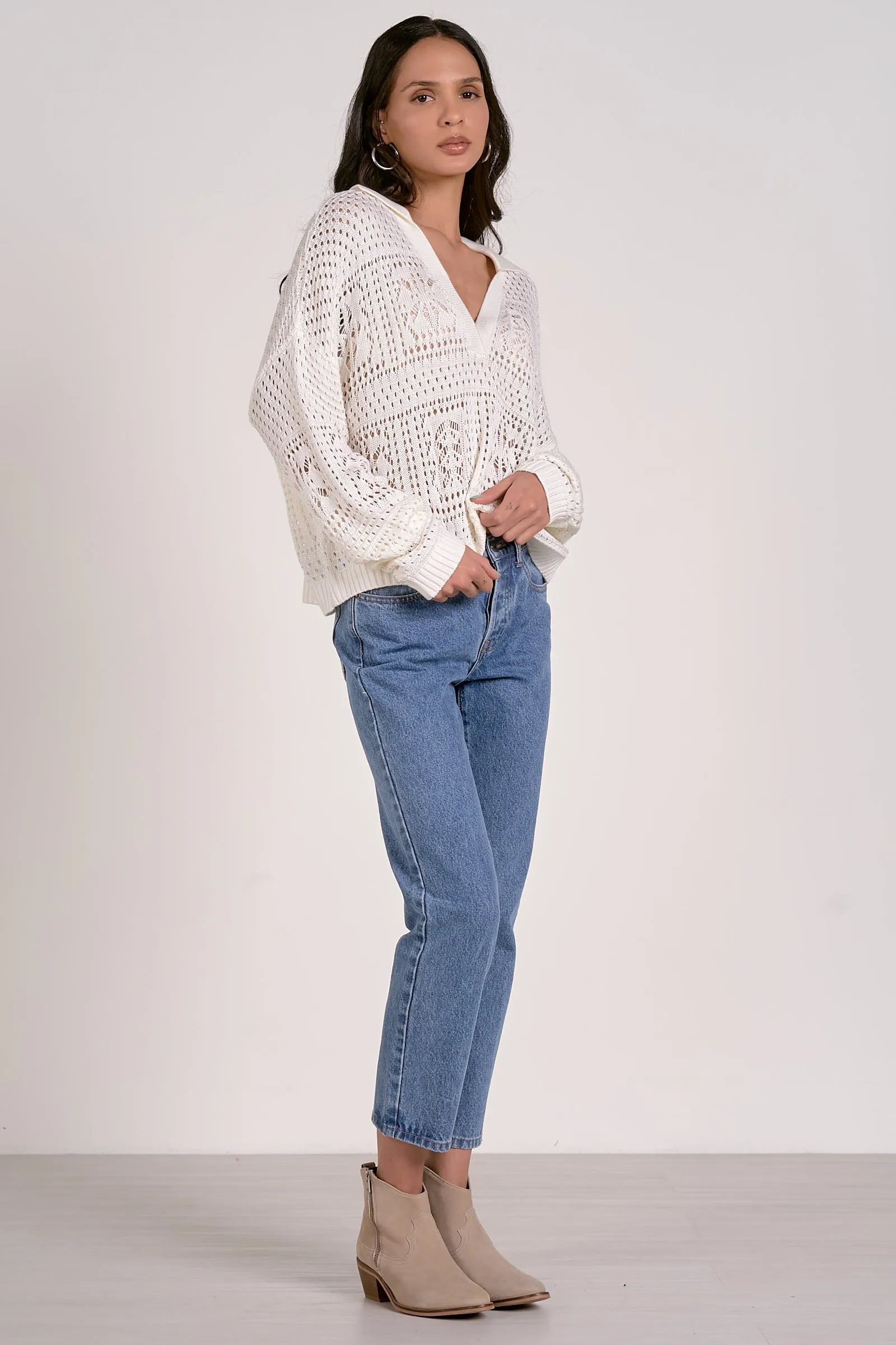 The Willa Collared Crochet Sweater