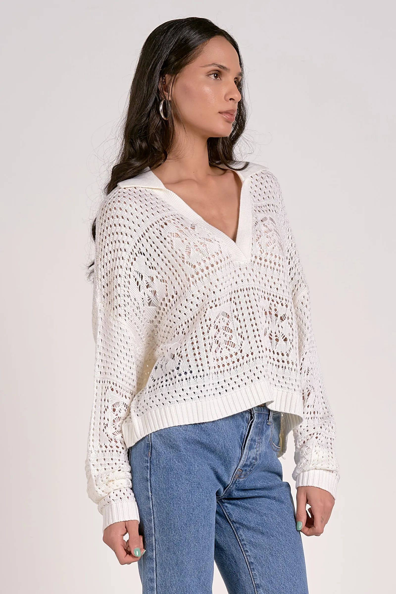 The Willa Collared Crochet Sweater