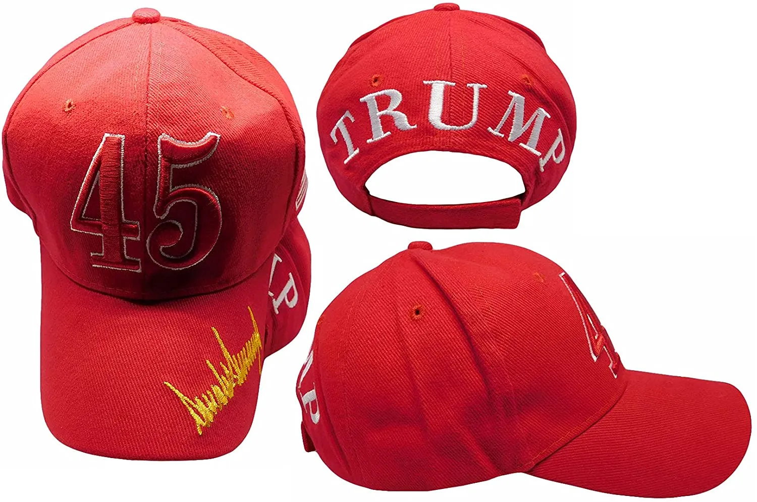 Trump  Embroidered  on back Red 45 Signature Bill100% Cotton Hat Cap