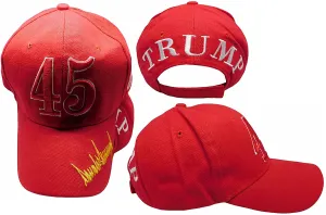 Trump  Embroidered  on back Red 45 Signature Bill100% Cotton Hat Cap