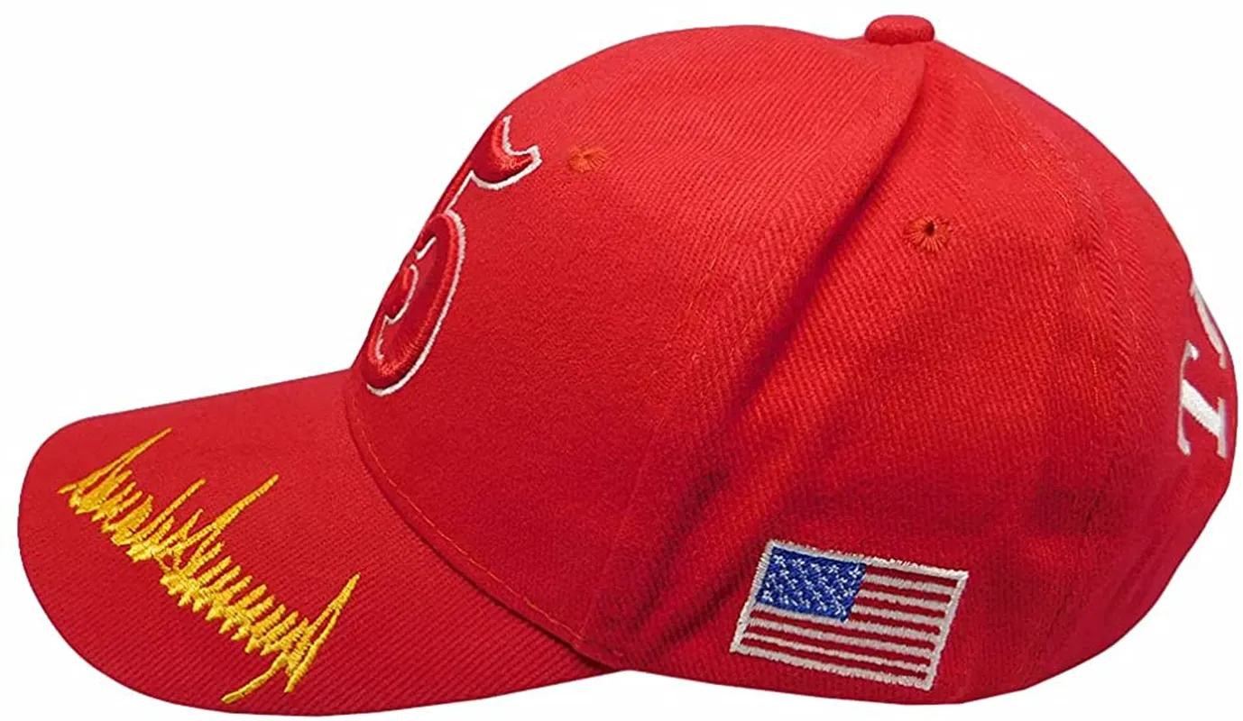 Trump  Embroidered  on back Red 45 Signature Bill100% Cotton Hat Cap