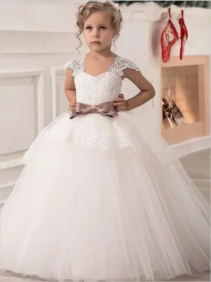 Tulle Straps Sash/Ribbon/Belt Floor Length Flower Girl Dresses Ball Gown