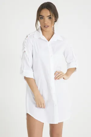 White Tied Shoulder Oversized Shirt Dress -  Helen