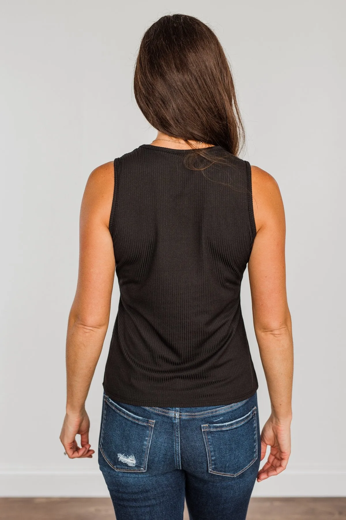 Wishes Come True Ribbed Knit Tank Top- Black