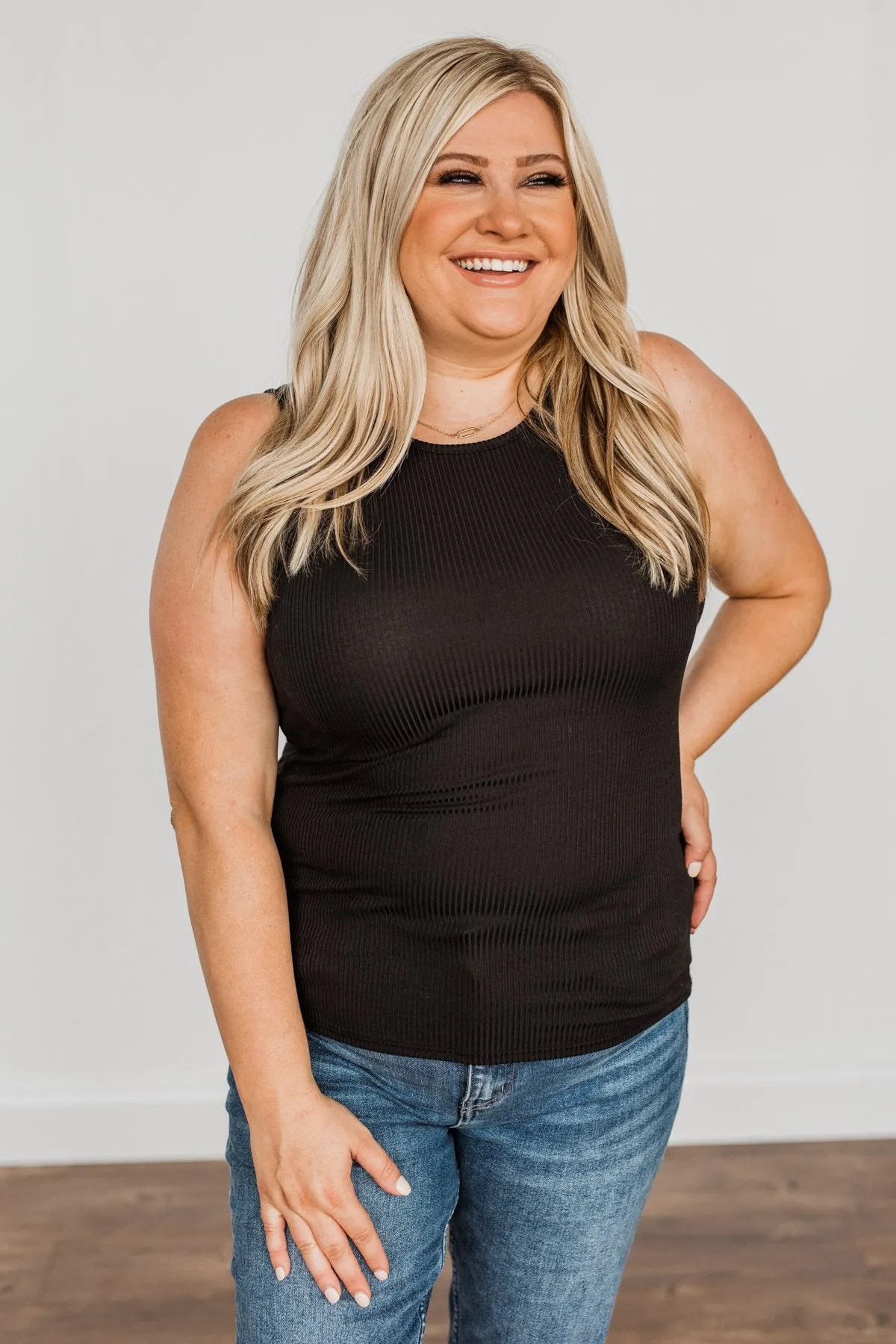 Wishes Come True Ribbed Knit Tank Top- Black