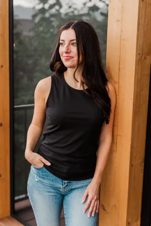 Wishes Come True Ribbed Knit Tank Top- Black