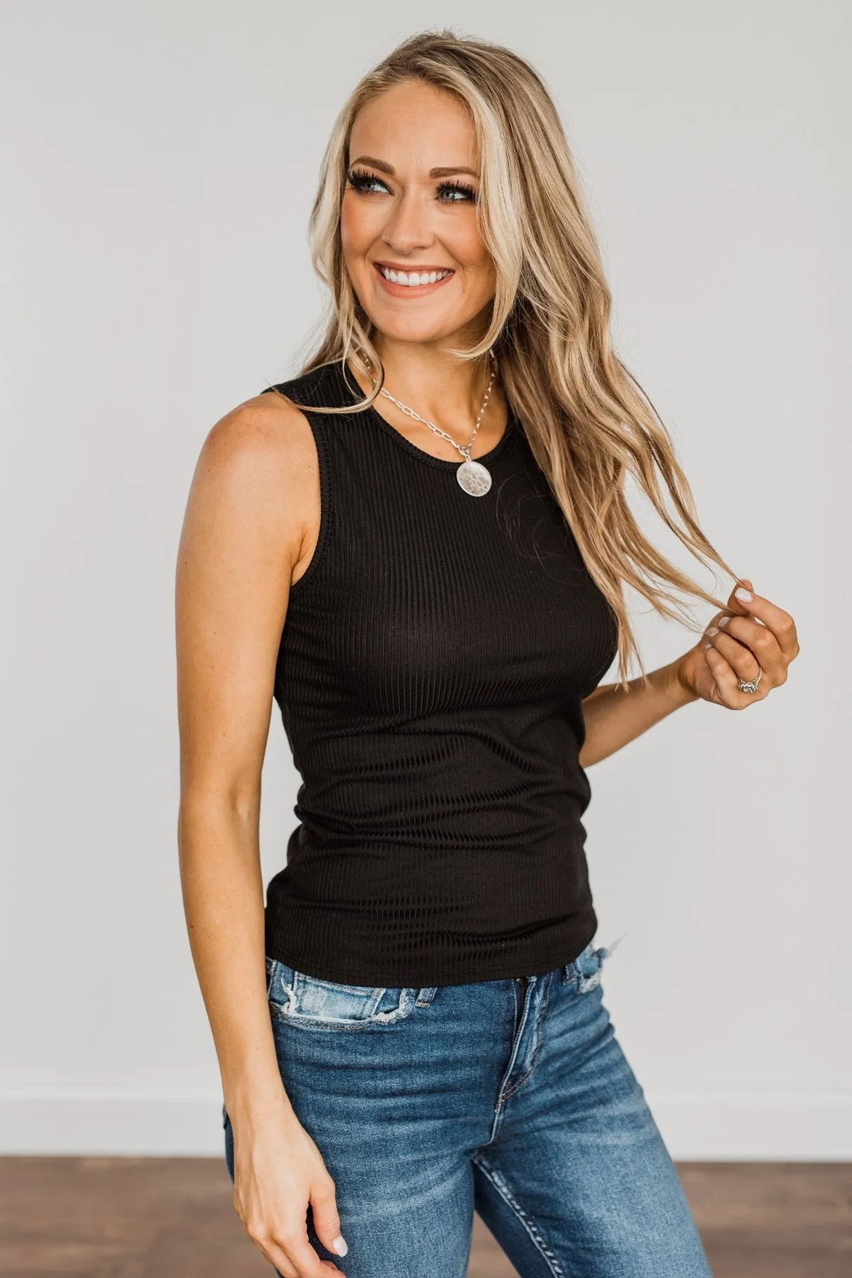 Wishes Come True Ribbed Knit Tank Top- Black
