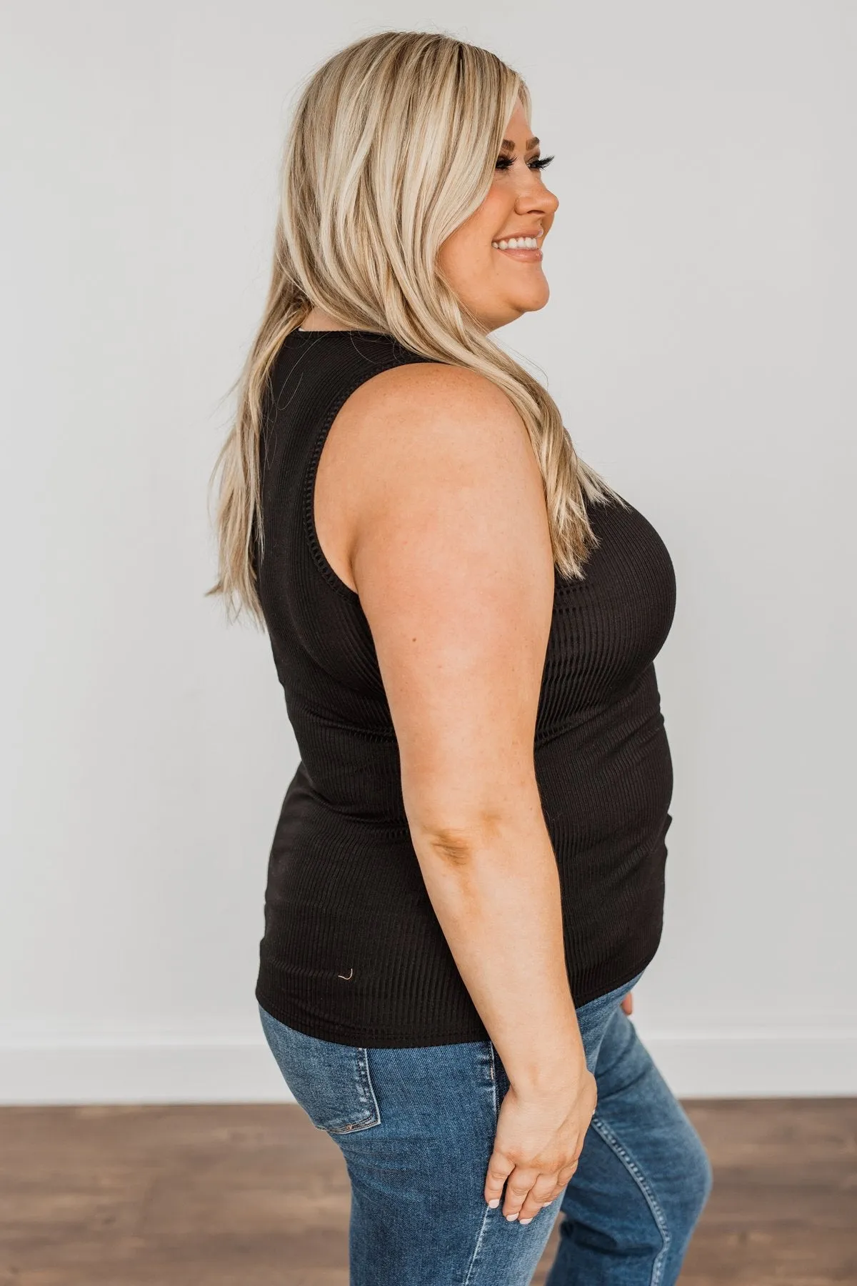 Wishes Come True Ribbed Knit Tank Top- Black