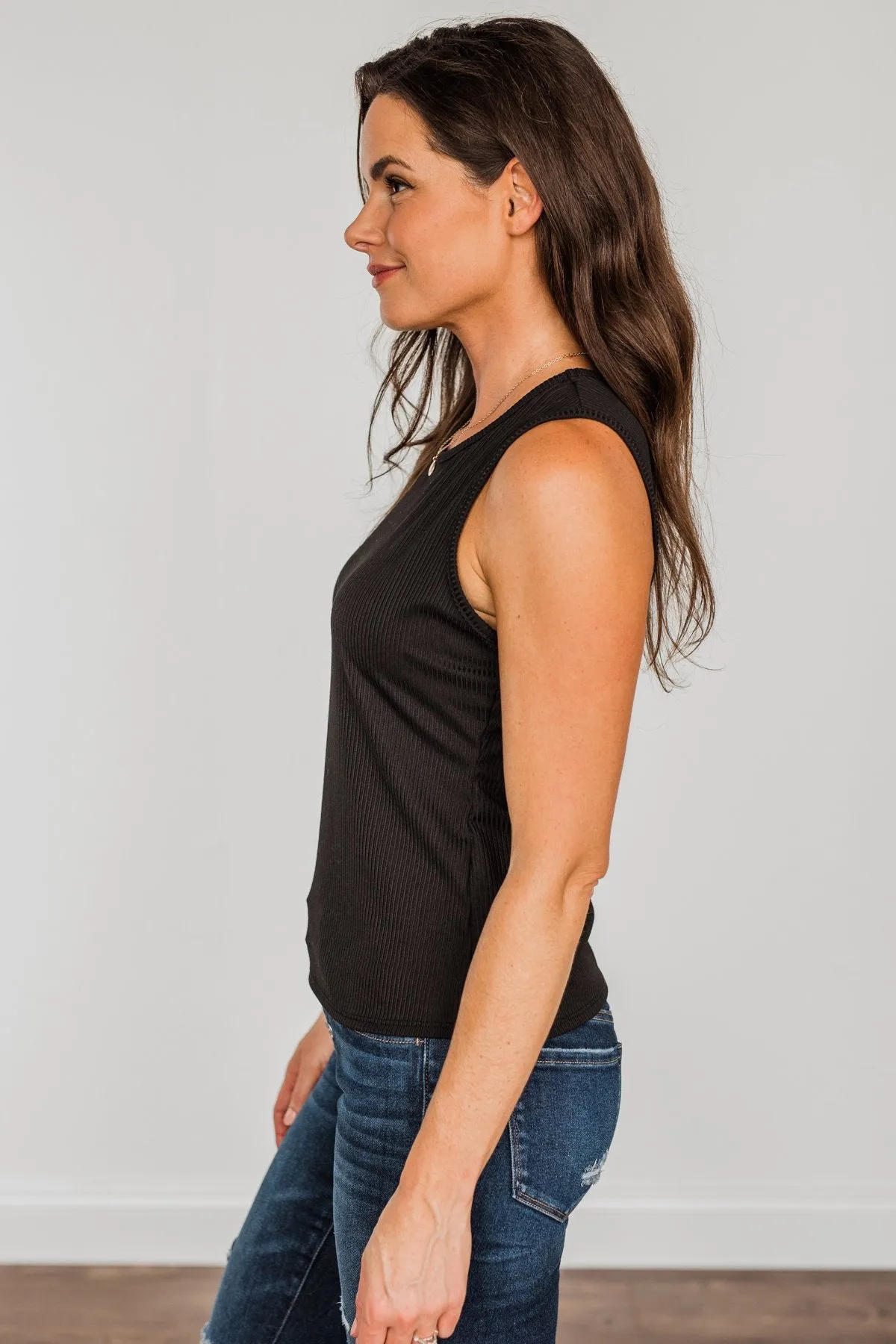 Wishes Come True Ribbed Knit Tank Top- Black