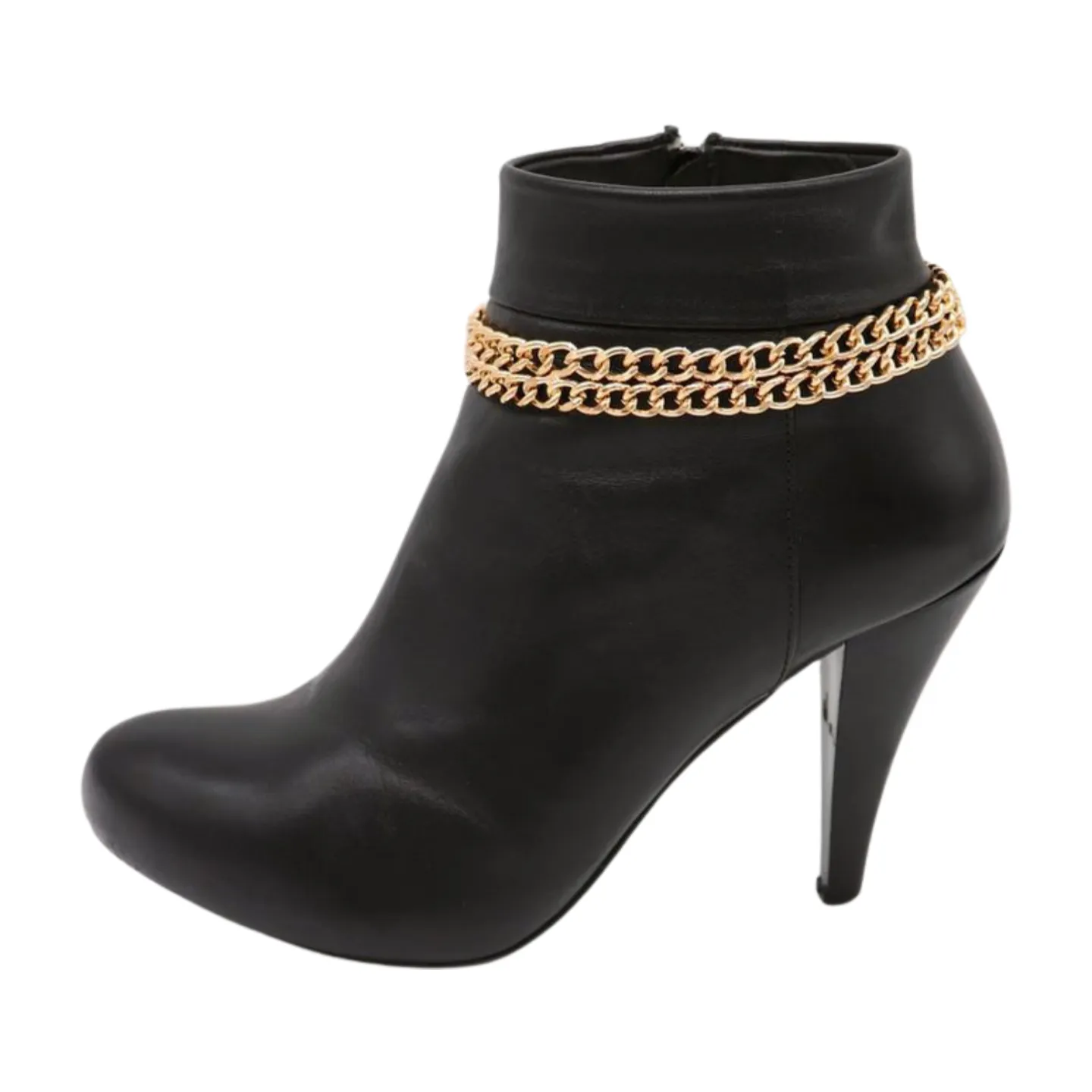 Women Gold Metal Chain Double Strand Boot Bracelet Shoe Charm