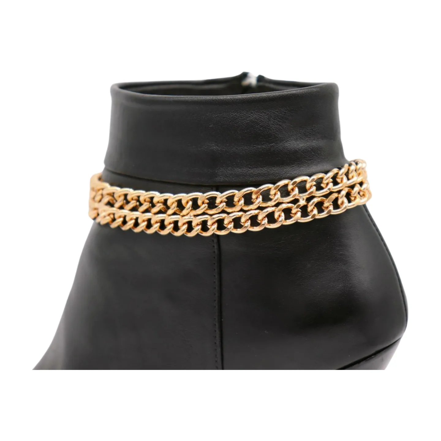 Women Gold Metal Chain Double Strand Boot Bracelet Shoe Charm